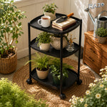 Măsuță organizatoare mobilă RAZO din plastic, 3 niveluri, cu roți cu frână, 83 × 38,5 × 38,5 cm,  Negru