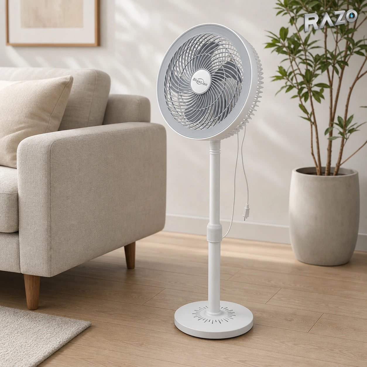 Ventilator cu picior ShenLian SLL-339A-1, reglabil, alb - imagine produs 2