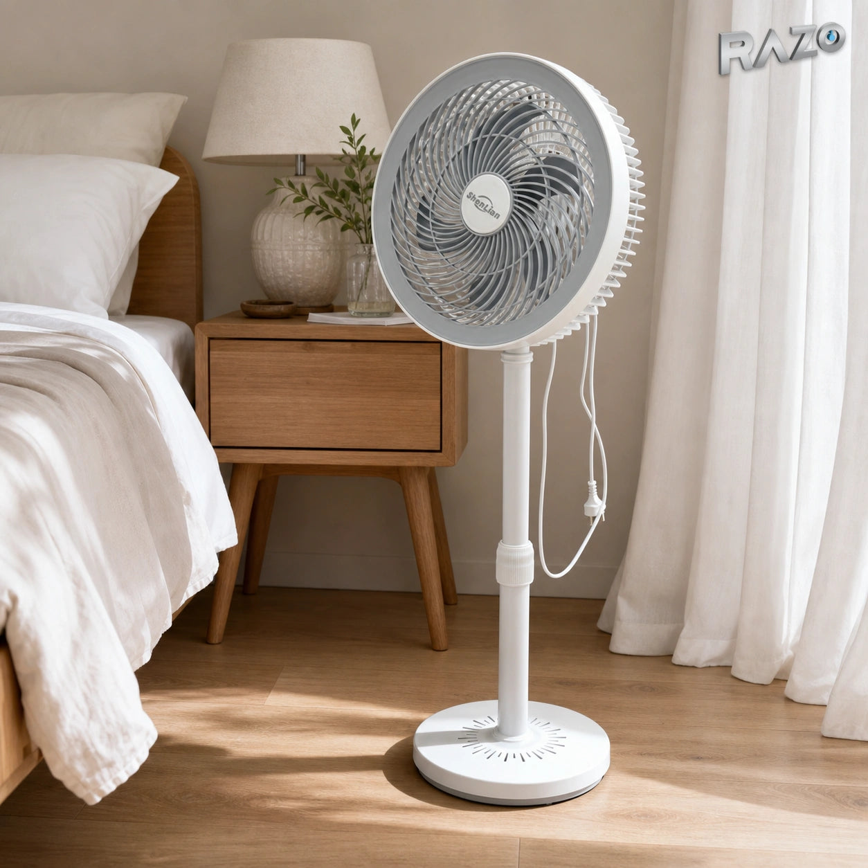 Ventilator cu picior ShenLian SLL-339A-1, reglabil, alb - imagine produs 3