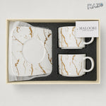Set din porțelan cu 2 cești și 2 farfurioare, model Marble