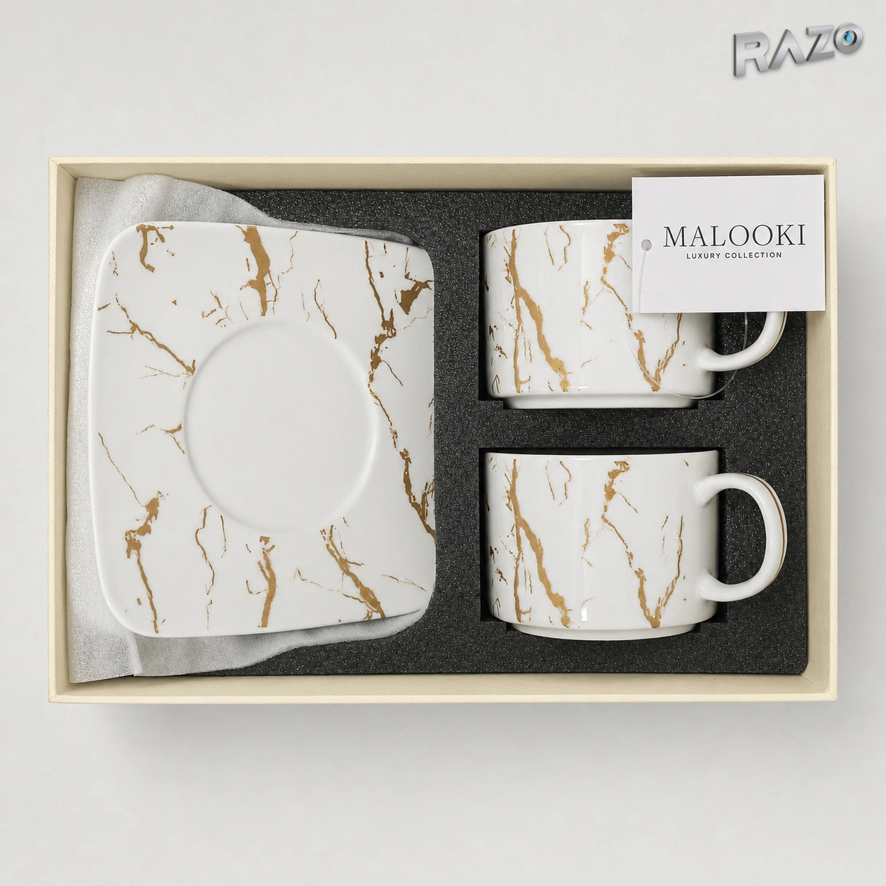 Set din porțelan cu 2 cești și 2 farfurioare, model Marble