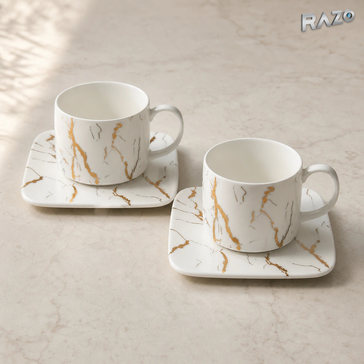 Set Malooki din porțelan cu 2 cești și 2 farfurioare 4471-2 Marble - imagine produs 1