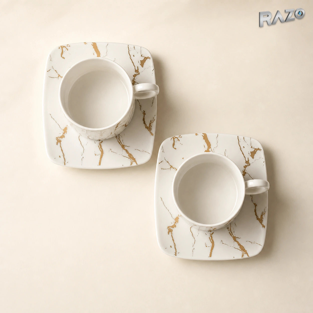Set Malooki din porțelan cu 2 cești și 2 farfurioare 4471-2 Marble - imagine produs 2