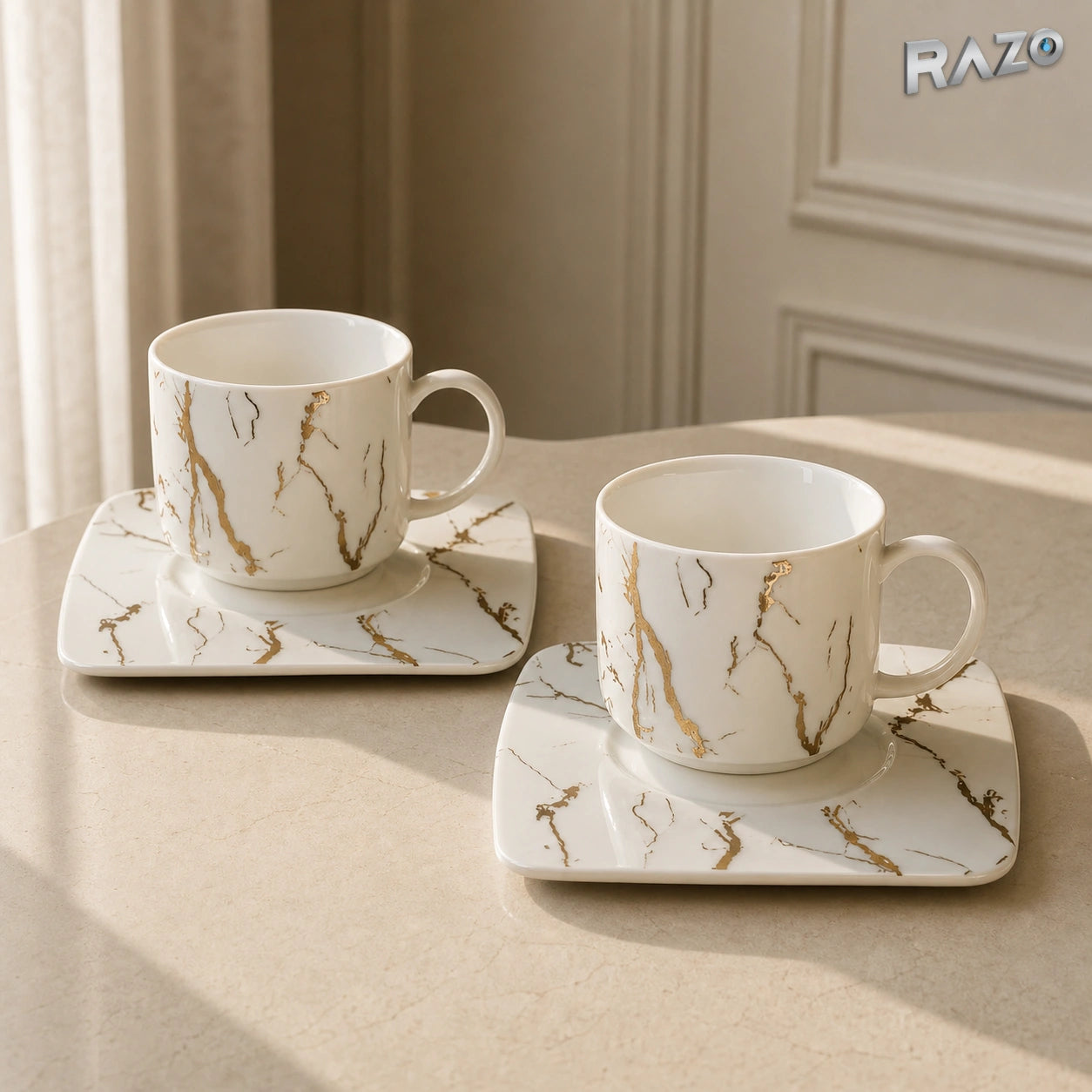 Set Malooki din porțelan cu 2 cești și 2 farfurioare 4471-2 Marble - imagine produs 3