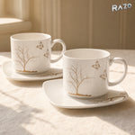 Set de 2 cești cu 2 farfurioare MALLOOKI Lifetree din porțelan cu motiv arbore și fluturi - imagine produs 4