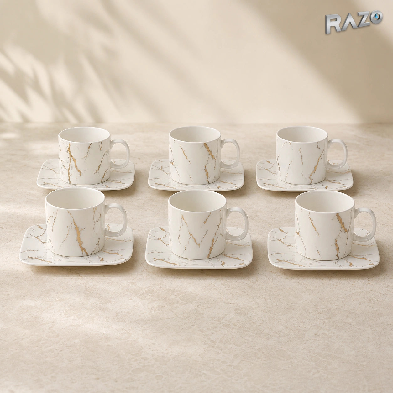 Set de 6 cești cu 6 farfurioare MALOOKI 4471 MARBLE din porțelan - imagine produs 1
