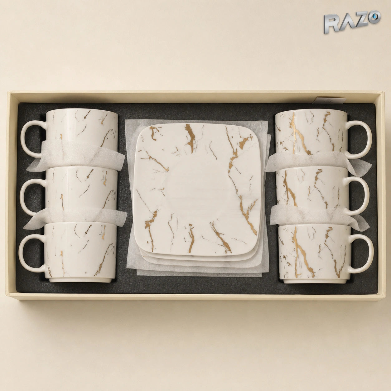 Set de 6 cești cu 6 farfurioare MALOOKI 4471 MARBLE din porțelan - imagine produs 3