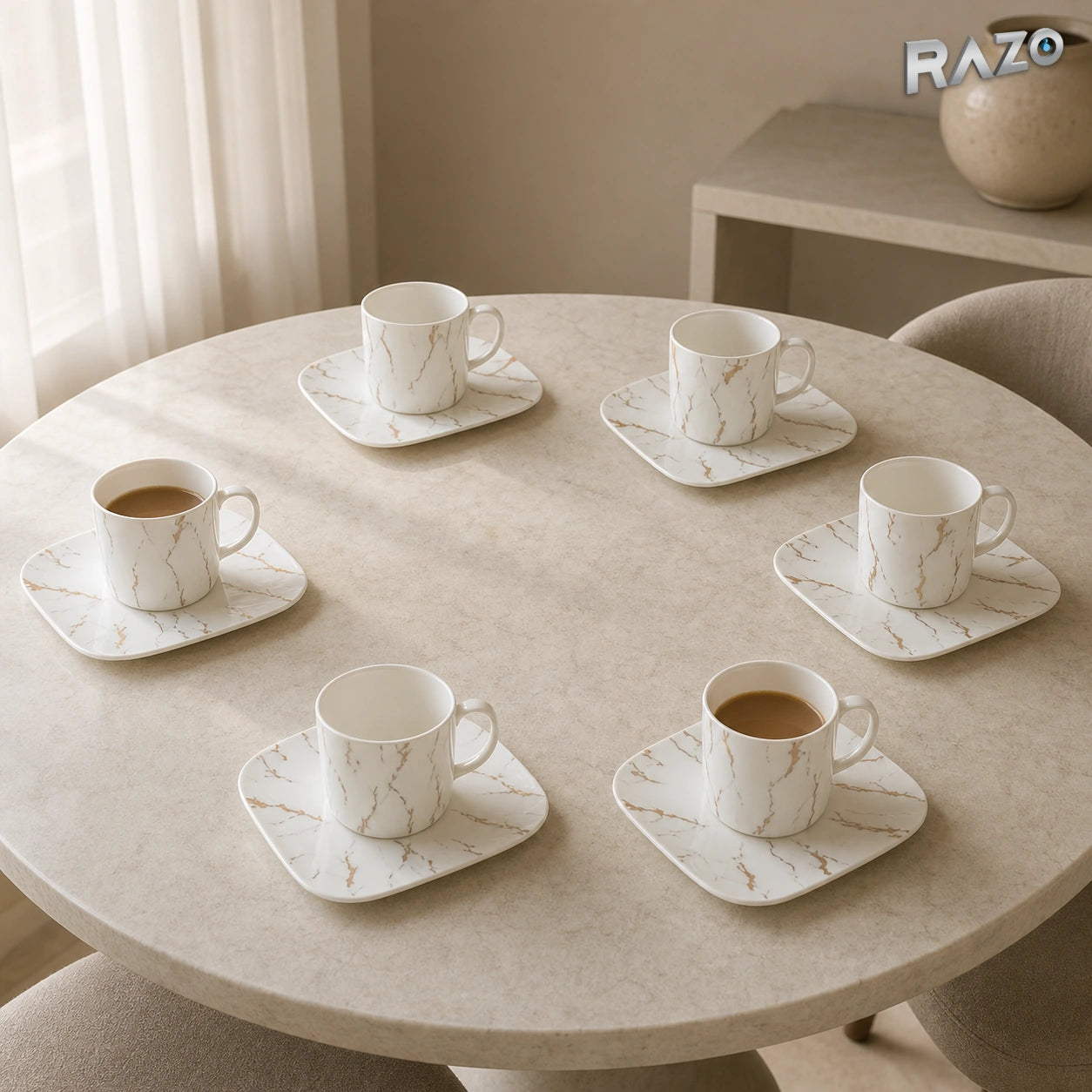 Set de 6 cești cu 6 farfurioare MALOOKI 4471 MARBLE din porțelan - imagine produs 4