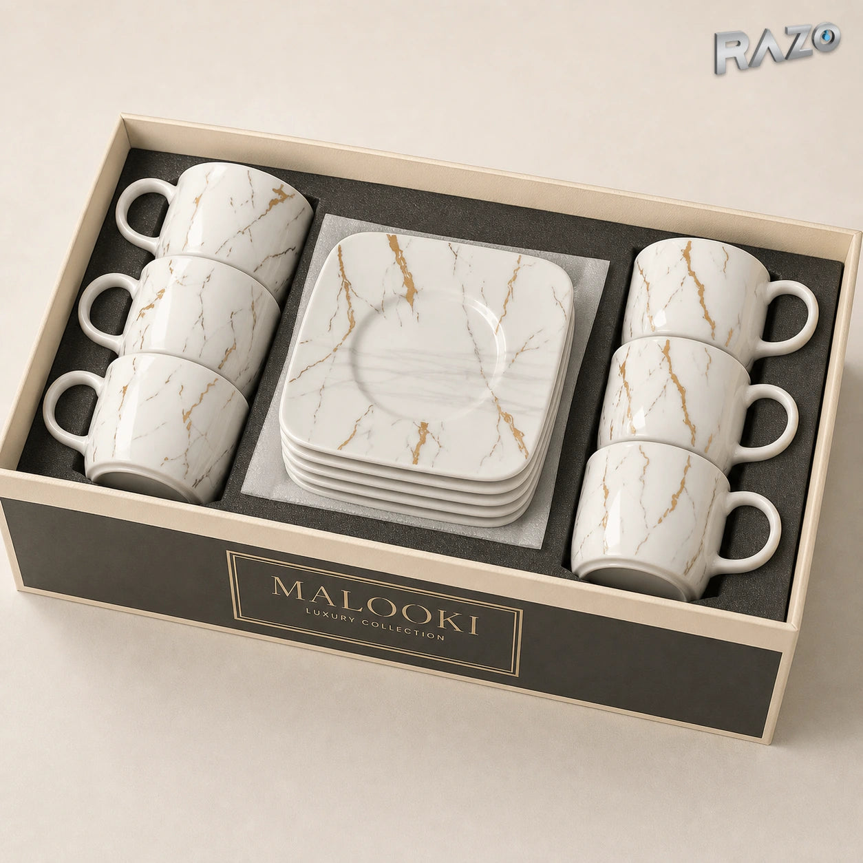 Set de 6 cești cu 6 farfurioare MALOOKI 4471 MARBLE din porțelan - imagine produs 5