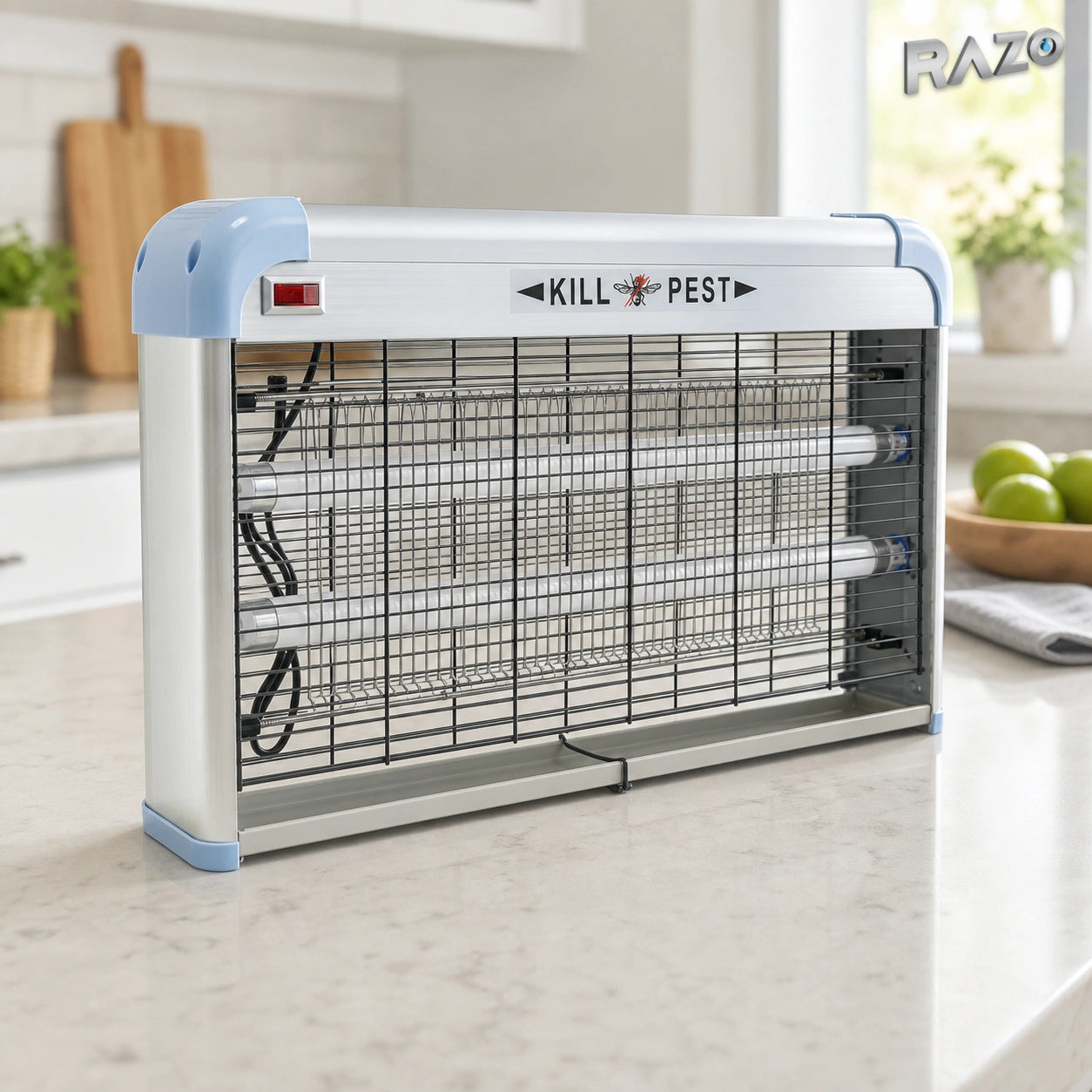 Aparat electric anti-insecte RAZO, 40 W, două tuburi, argintiu și bleu - imagine produs 2