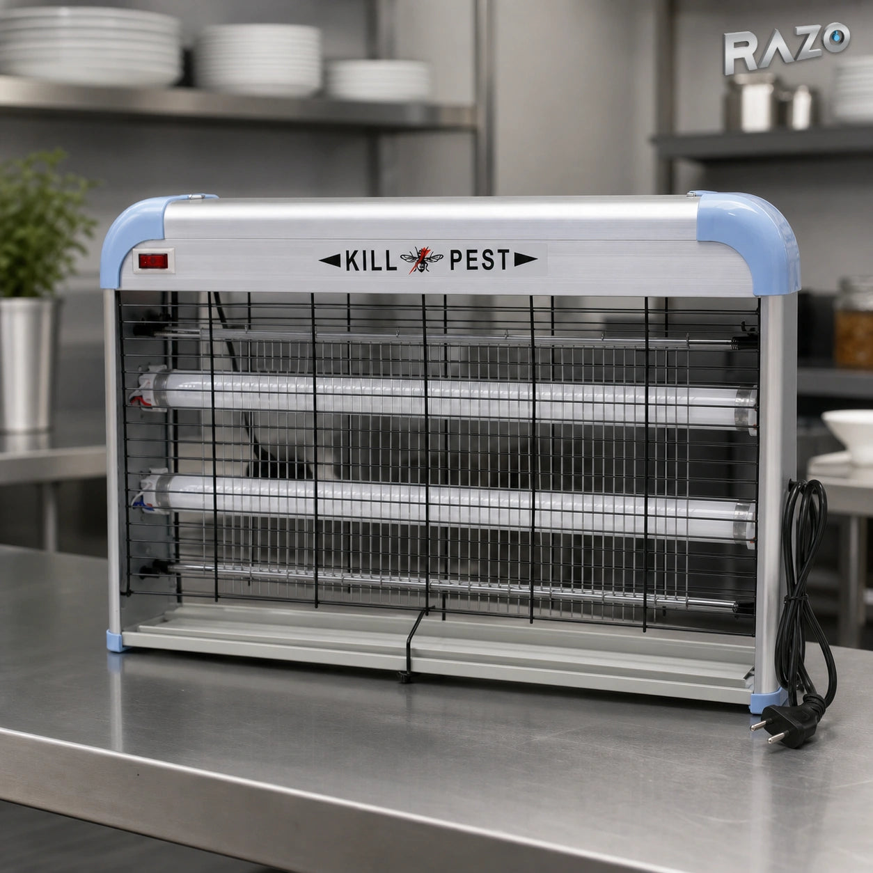 Aparat electric anti-insecte RAZO, 40 W, două tuburi, argintiu și bleu - imagine produs 5