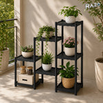 Raft flori triplu RAZO, Suport plante 7 niveluri, Tevi Metalice, Organizator decorativ interior, exterior, 82,5 x 27,5 x 95 cm, Negru - imagine produs 1