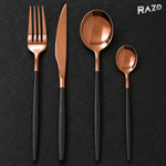 Set de tacâmuri Luxury Collection, 24 de piese din inox, negru cu arămiu