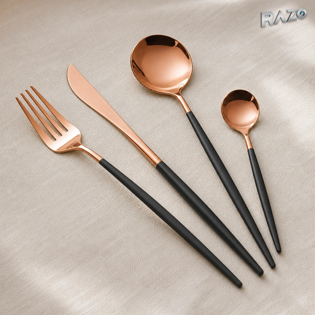 Set de tacâmuri Luxury Collection, 24 de piese din inox, negru cu arămiu