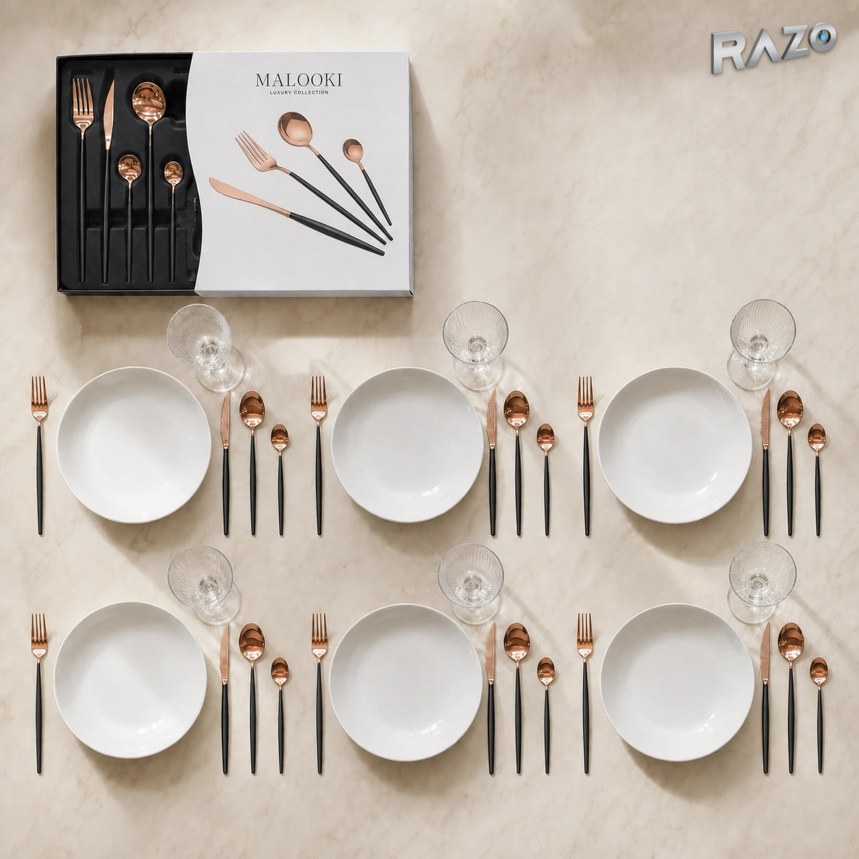 Set de tacâmuri MALOOKI Luxury Collection, 24 de piese din inox - imagine produs 1
