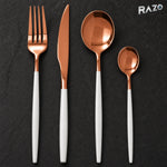 Set de tacâmuri Luxury Collection, 24 de piese din inox, alb cu arămiu
