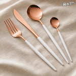 Set de tacâmuri Luxury Collection, 24 de piese din inox, alb cu arămiu
