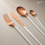 Set de tacâmuri Luxury Collection, 24 de piese din inox, alb cu arămiu