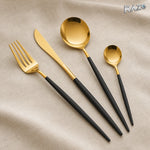 Set de tacâmuri Luxury Collection, 24 de piese din inox, negru cu auriu