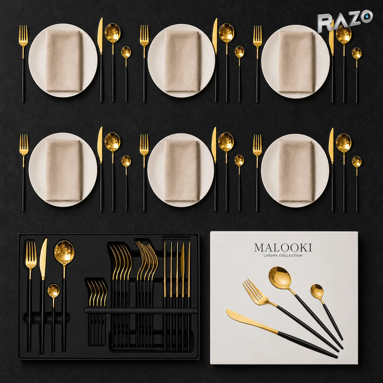 Set de tacâmuri MALOOKI Luxury Collection, 24 de piese din inox - imagine produs 2