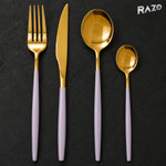 Set de tacâmuri Luxury Collection, 24 de piese din inox, mov cu auriu