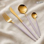 Set de tacâmuri Luxury Collection, 24 de piese din inox, mov cu auriu