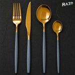 Set de tacâmuri Luxury Collection, 24 de piese din inox, albastru cu auriu