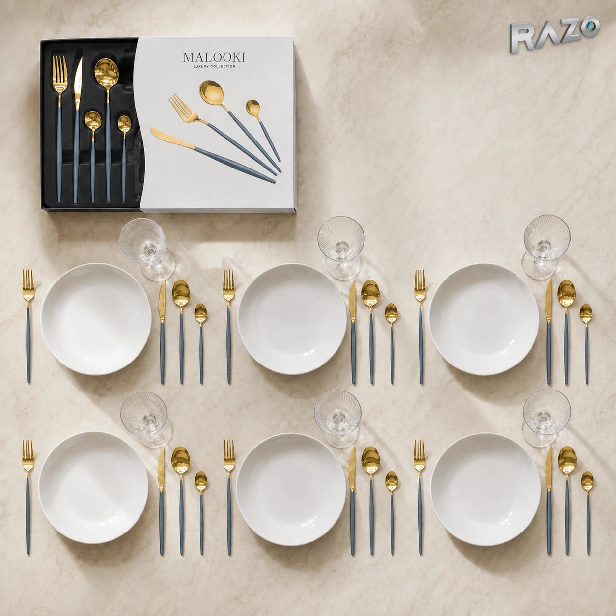 Set de tacâmuri MALOOKI Luxury Collection, 24 de piese din inox - imagine produs 1