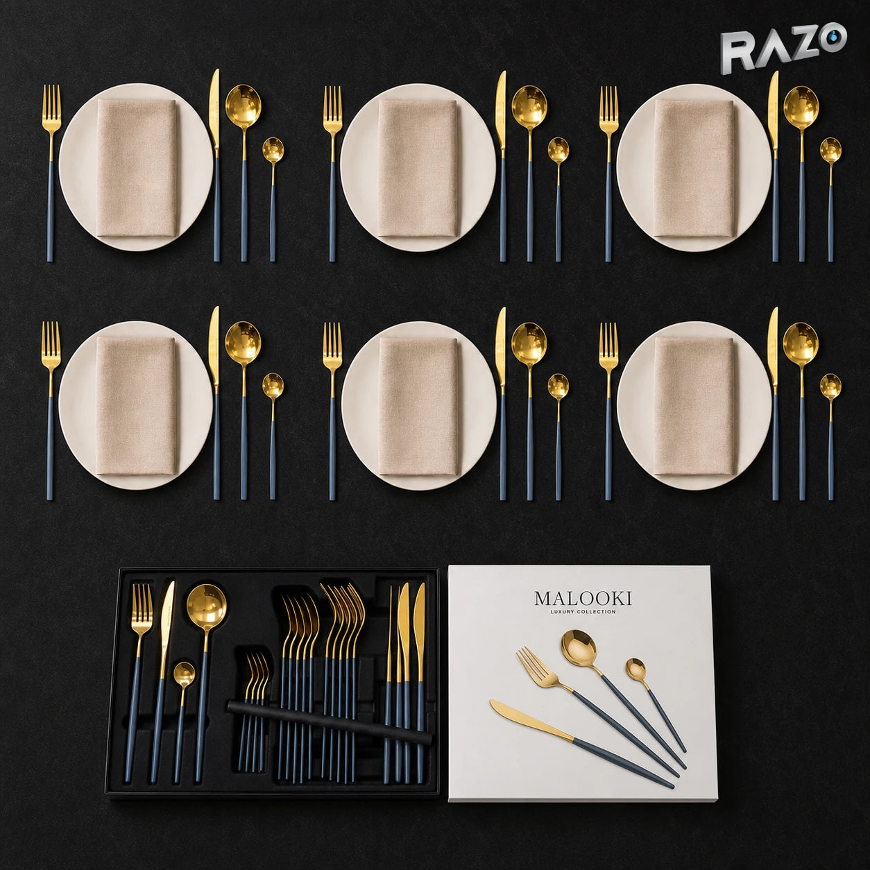 Set de tacâmuri MALOOKI Luxury Collection, 24 de piese din inox - imagine produs 2