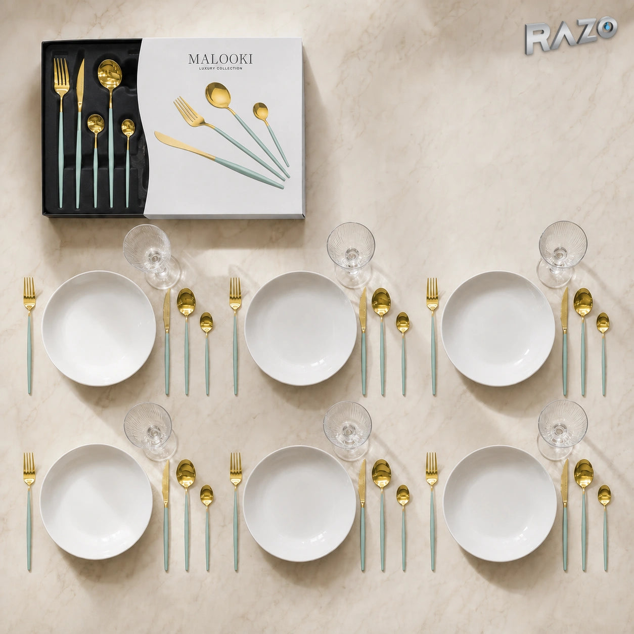 Set de tacâmuri MALOOKI Luxury Collection, 24 de piese din inox - imagine produs 1