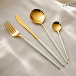 Set de tacâmuri Luxury Collection, 24 de piese din inox, verde cu auriu