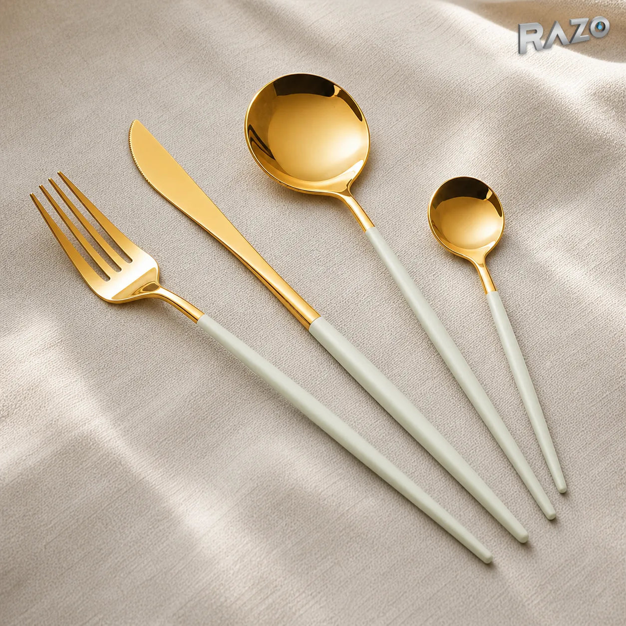 Set de tacâmuri Luxury Collection, 24 de piese din inox, verde cu auriu