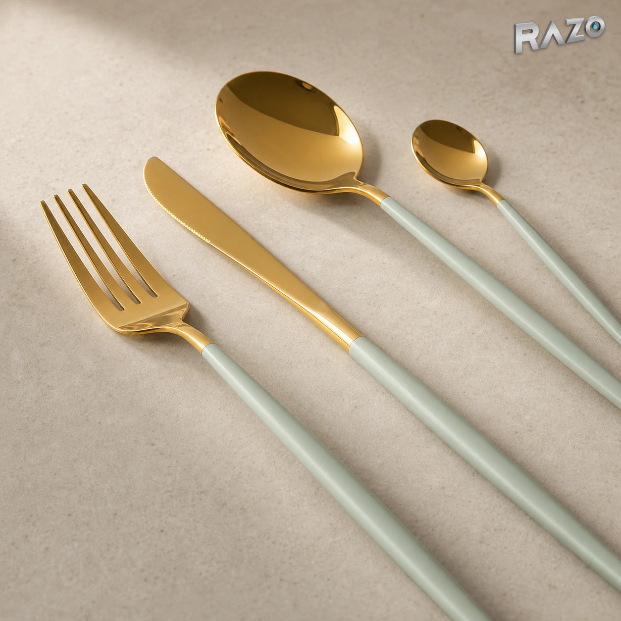 Set de tacâmuri Luxury Collection, 24 de piese din inox, verde cu auriu