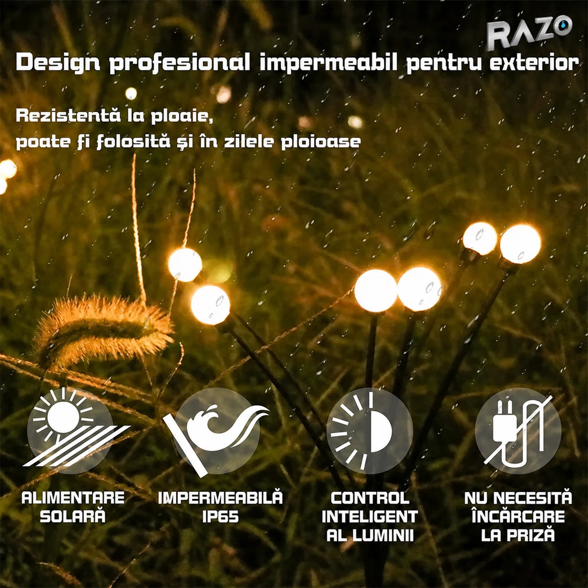 Lampă solară decorativă tip licurici cu efect starburst - imagine produs 2