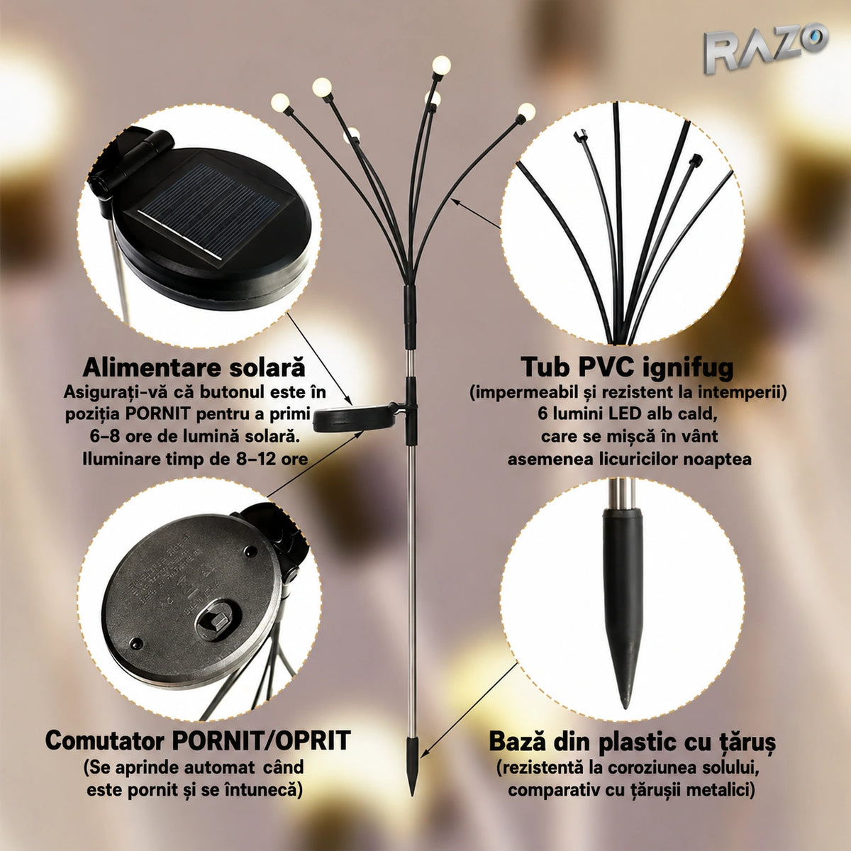 Lampă solară decorativă tip licurici cu efect starburst - imagine produs 6