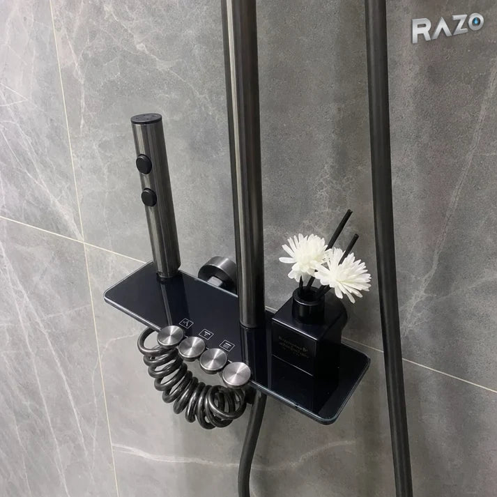 Sistem de duș modern din alamă, cu montaj pe perete și cinci tipuri de jet - imagine produs 1
