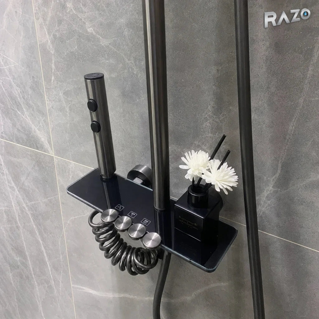 Sistem de duș modern din alamă, cu montaj pe perete și cinci tipuri de jet - imagine produs 4