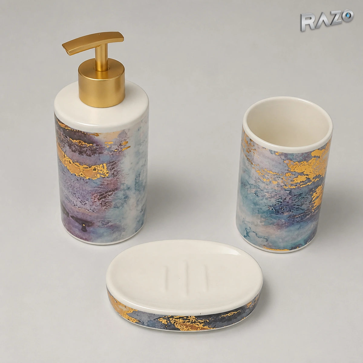 Set de baie 3 piese din porțelan 802-3 gri cu auriu - imagine produs 3