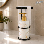 Set pentru baie MALOOKI BT 802-1 din porțelan cu efect marmură și suport metalic pentru prosop - imagine produs 2