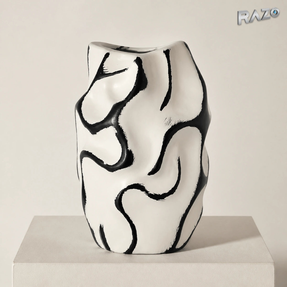Vază din ceramică lucrată manual MALOOKI 1322, alb-negru - imagine produs 1