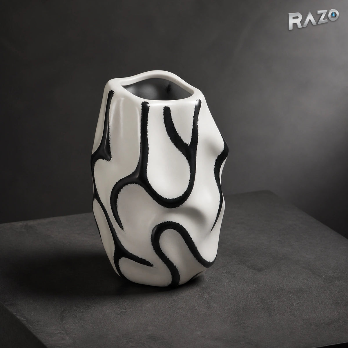 Vază din ceramică lucrată manual MALOOKI 1322, alb-negru - imagine produs 3