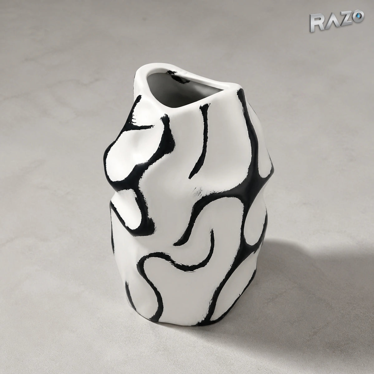 Vază din ceramică lucrată manual MALOOKI 1322, alb-negru - imagine produs 5