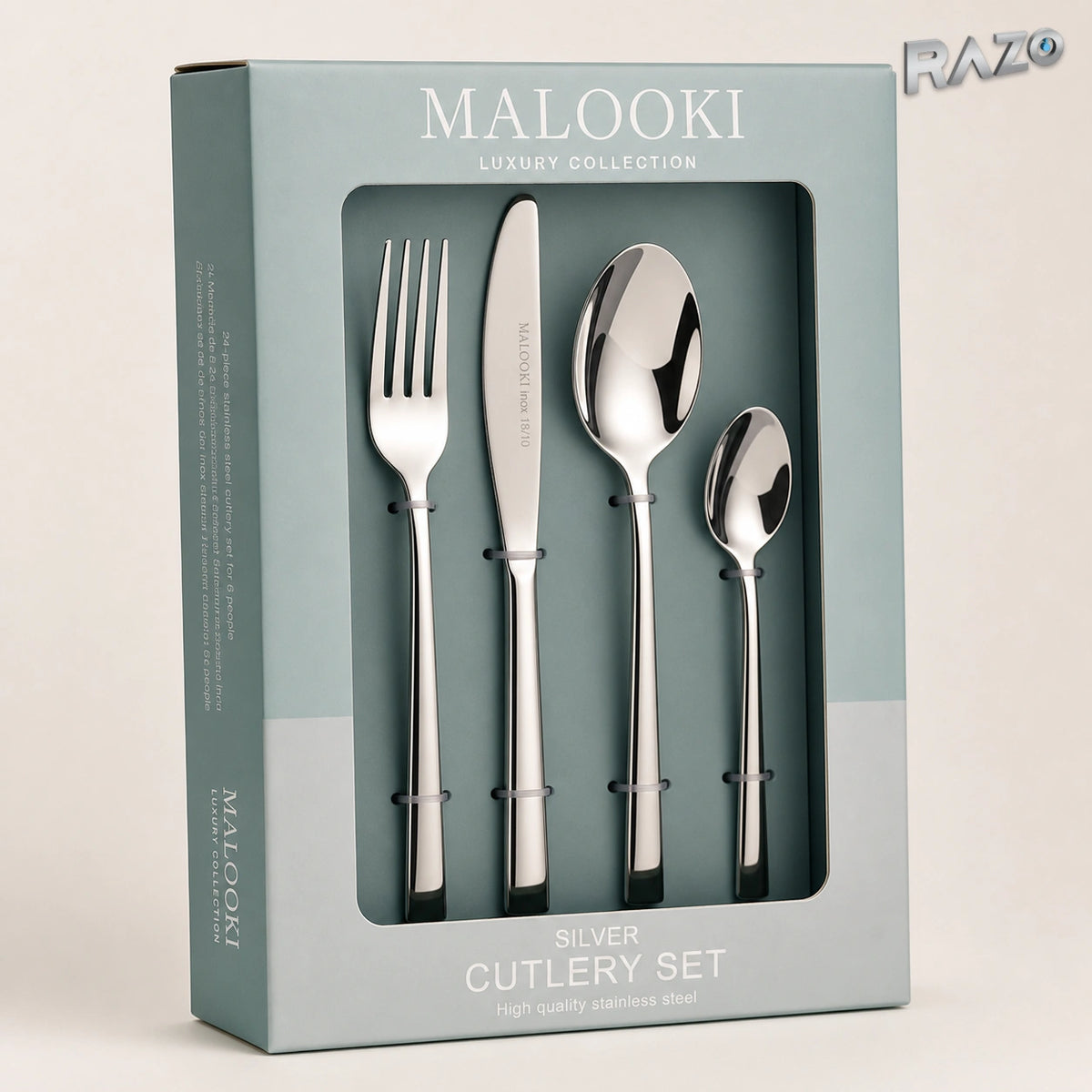Set 24 tacâmuri MALOOKI MK-340, inox 18/10, argintii - imagine produs 1