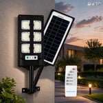 Lampă solară LED de exterior cu panou, telecomandă, senzor de lumină și 6 module LED, rezistentă la apă