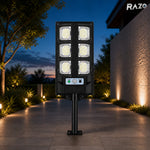 Lampă solară LED de exterior cu panou, telecomandă, senzor de lumină și 6 module LED, rezistentă la apă