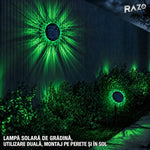 Lampă solară LED floarea-soarelui 2 în 1, IP65, pentru perete și sol, lumină verde