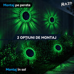 Lampă solară LED floarea-soarelui 2 în 1, IP65, pentru perete și sol, lumină verde