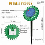 Lampă solară LED floarea-soarelui 2 în 1, IP65, pentru perete și sol, lumină verde