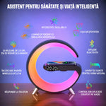 Lampă LED multicoloră cu difuzor, ceas deșteptător și încărcare wireless - imagine produs 4