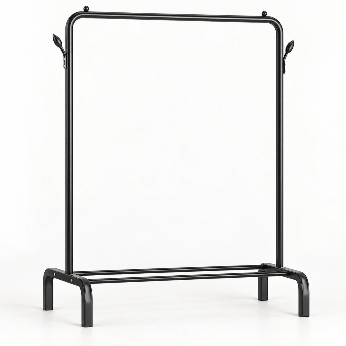 Suport pentru haine din metal, cu raft pentru încălțăminte și cârlige laterale, 110 × 44 × 144 cm, negru - imagine produs 1